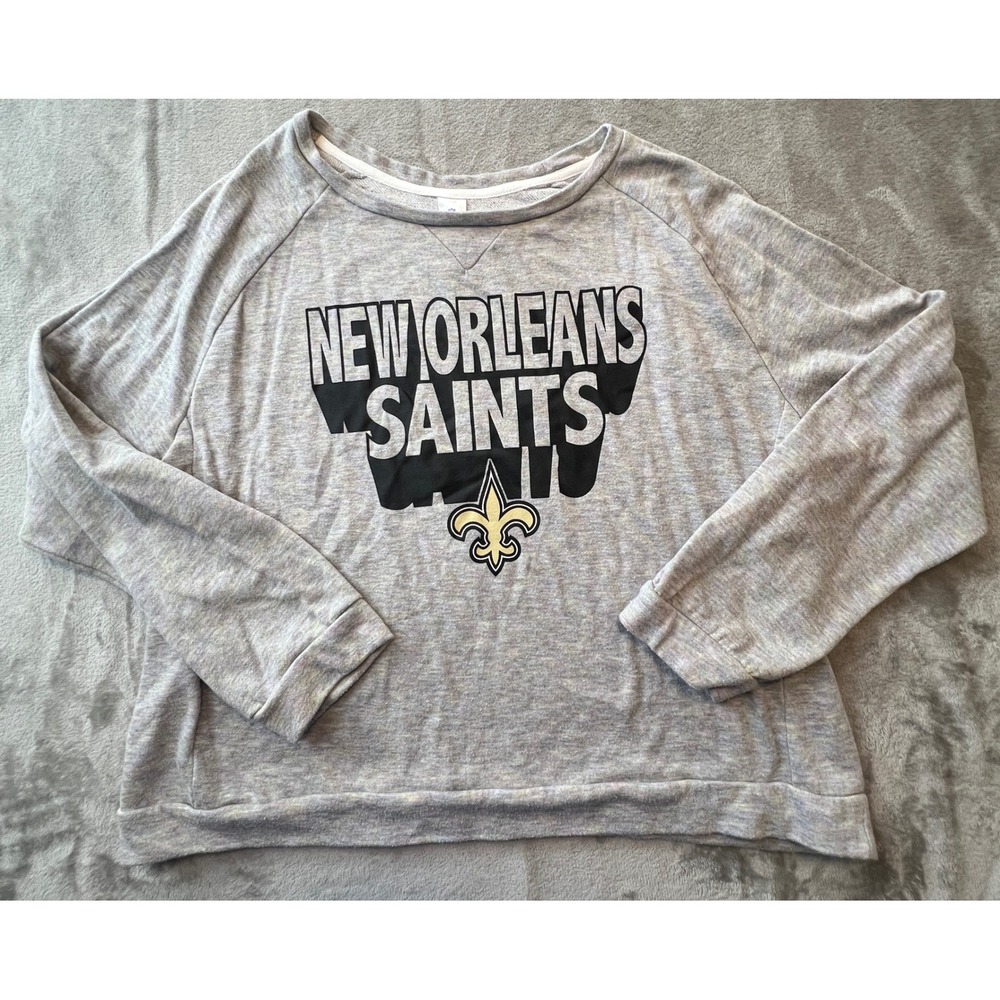 NFL Team Apparel New Orleans Saints Sweatshirt Womens XXL Gray Long Sleeve Logo